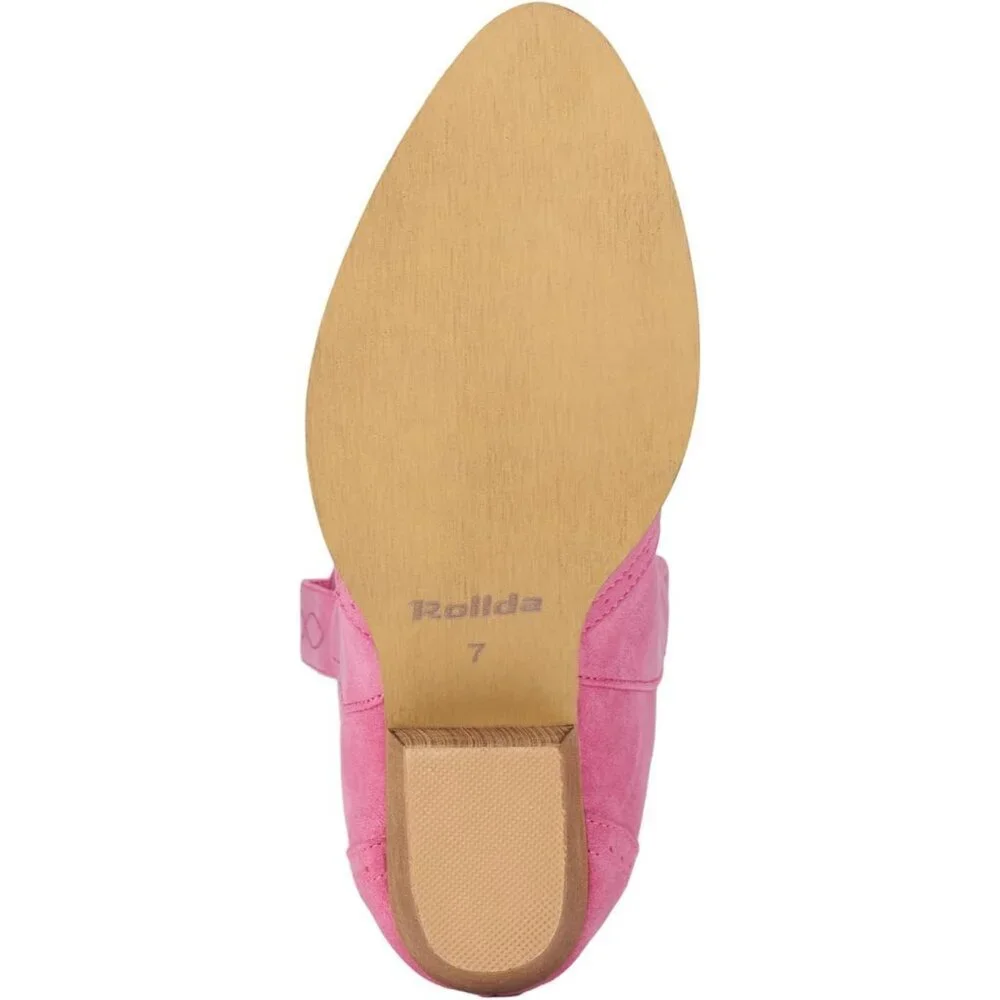 Women Pink Synthetic Embroidered Pointy Toe Comfortable Chunky Heel Cowgirl Boot - Picture 7 of 7